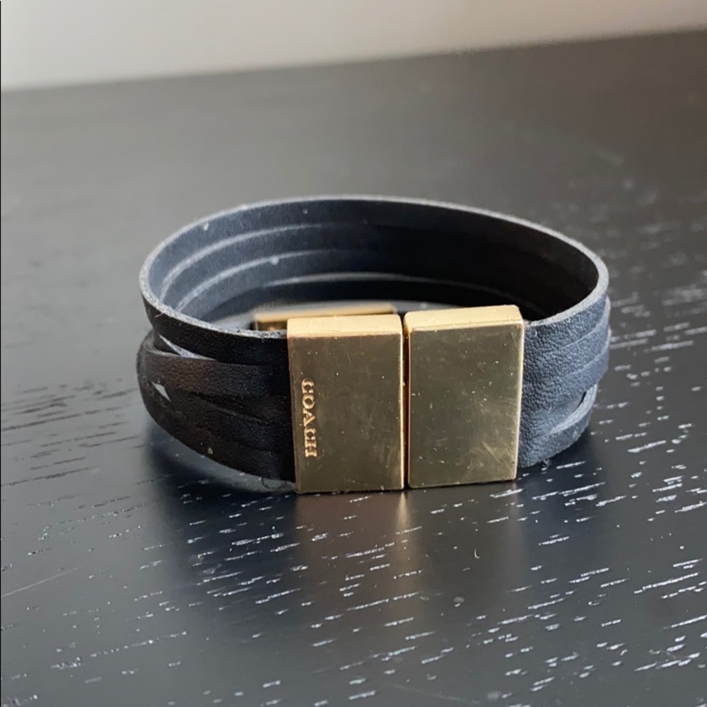 Black and gold leather coach bracelet